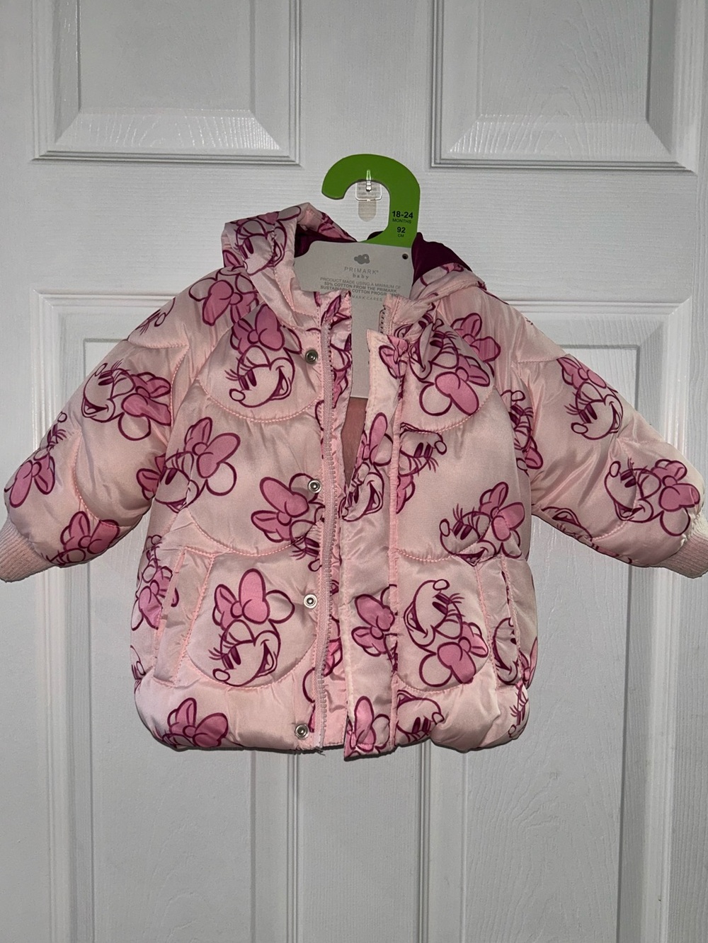Disney Toddler Minnie Mouse Hooded Puffer Jacket in Pink.